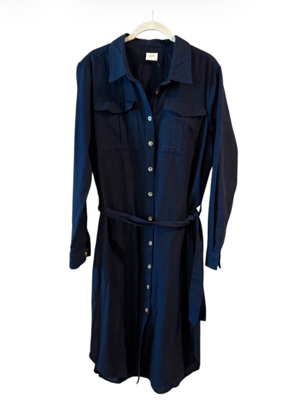 JDY by Jacqueline de Yong Navy Cotton Shirt Dress Size 38 Belted Button Front
